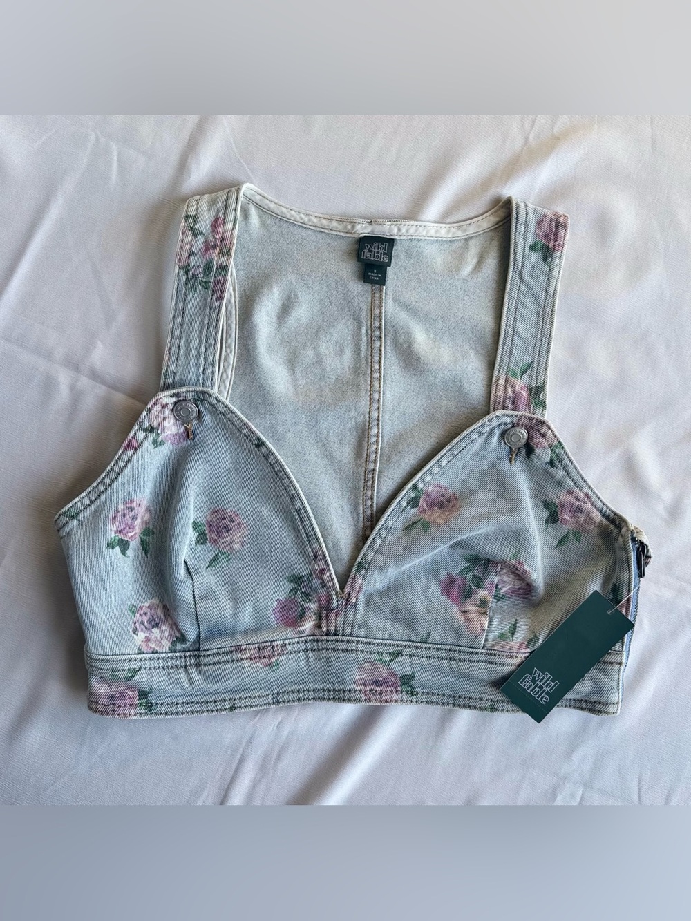 NWT wild fable Light Blue Floral Denim Crop Bralette, Size S, Boho Summer Y2K